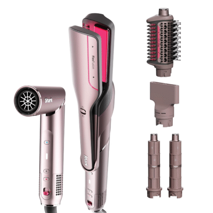 Flexfusion Hair Straightener & Powerful Hair Dryer with Fusion Hair Brush, Ceramic Air Styler with Auto-Wrap Hair Curlers & Concentrator, Ceramic Plates, Cosmic Blush HD641S